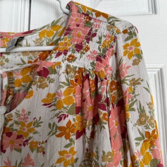 Joie Floral Metallic Peasant Top EUC XL Womens Relaxed Fit Cropped Blouse - Picture 7 of 13